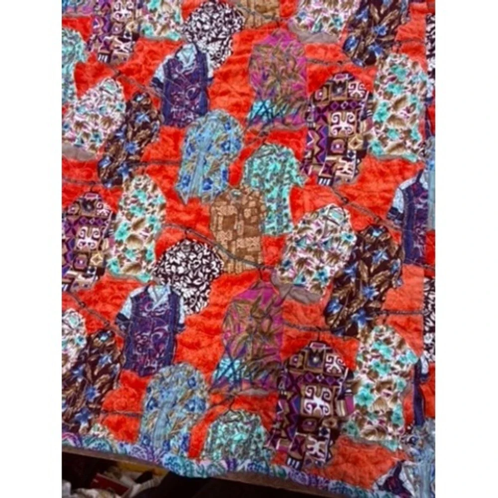 Hawaiian Tropical Hula Girl Surf Patchwork Quilt Multicolor 66x66 Square Bedding